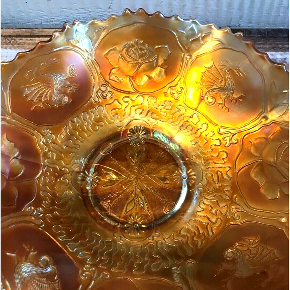 Antique 1920s Fenton Marigold Carnival Glass Dragons & Lotus Pattern Bowl 9” - Picture 11 of 11